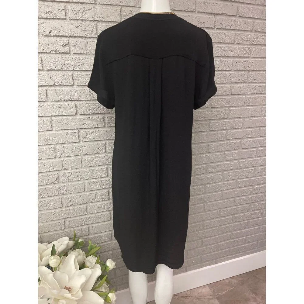 Michael Kors Women High / Low Gold Chain Lace - Up Shift Dress Size M